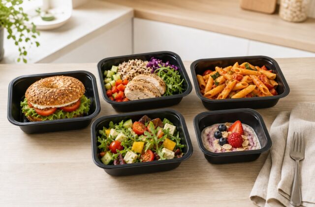 Pięć zróżnicowanych posiłków diety pudełkowej Basic 1500 kcal